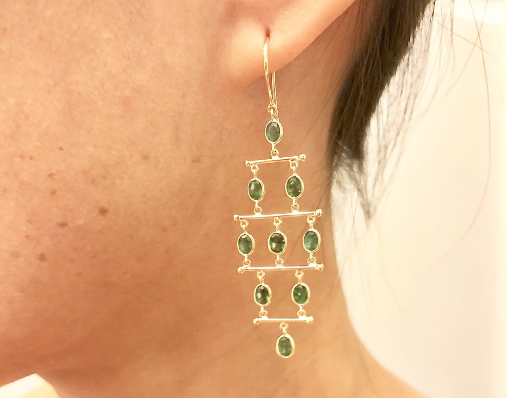 Lyra Emerald Bar Chandelier Dangle Earrings-Earrings-Nari Fine Jewels-Nari Fine Jewels