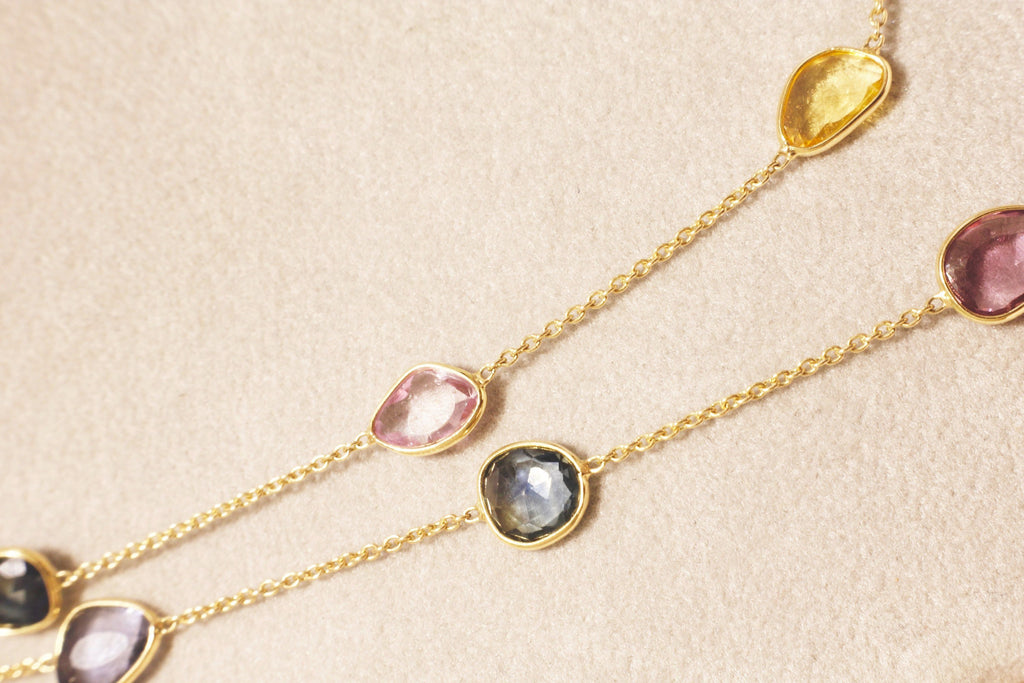 Stella Multi Colored Sapphire Rose Cut Station Necklace-Necklaces-Nari Fine Jewels-Nari Fine Jewels