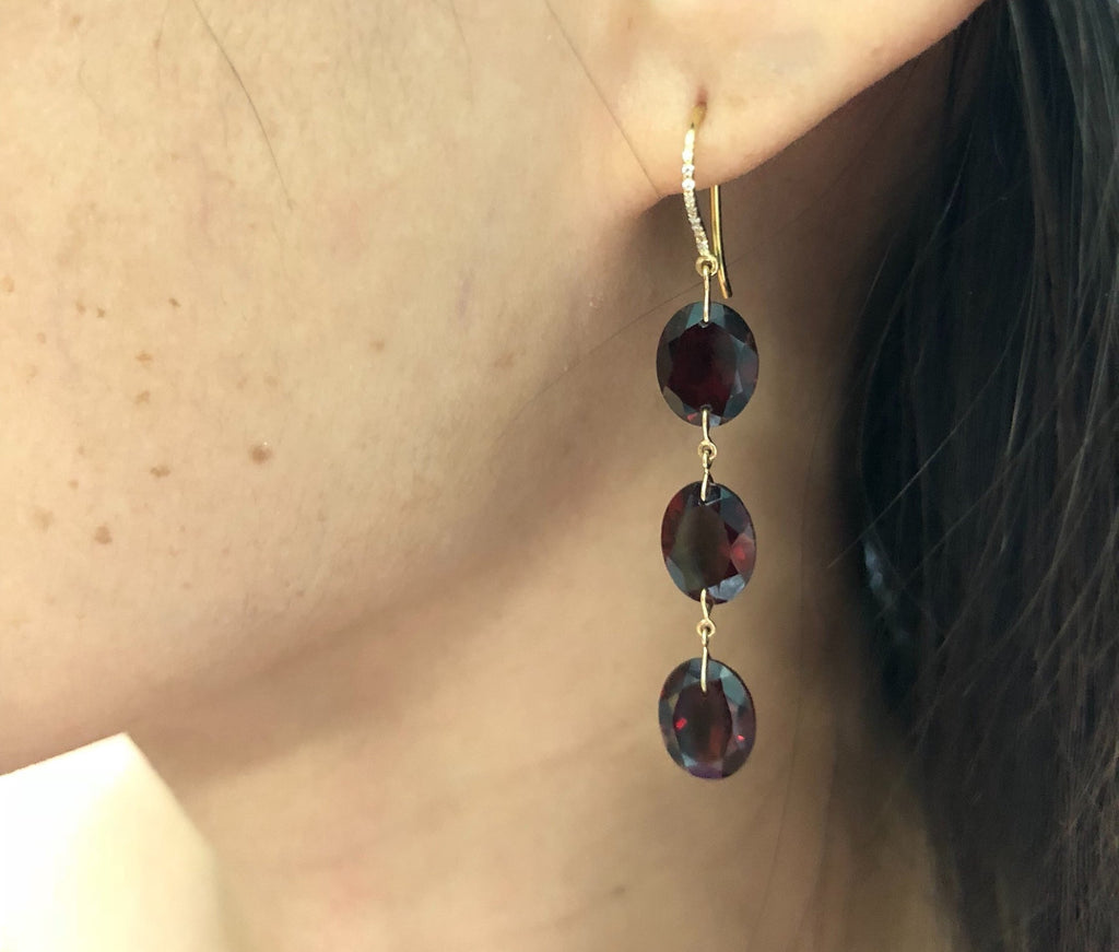 Ellie Garnet Micro Pavé Diamond Dangle Earrings-Earrings-Nari Fine Jewels-Nari Fine Jewels