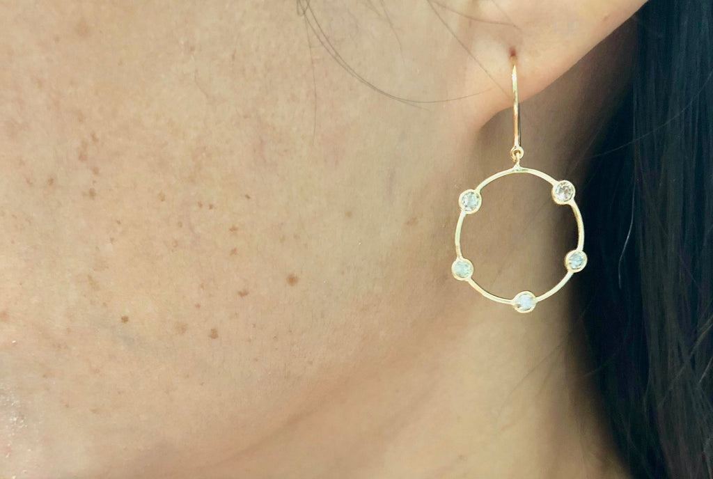 Celeste Diamond Five Stone Station Open Circle Earrings-Earrings-Nari Fine Jewels-Nari Fine Jewels
