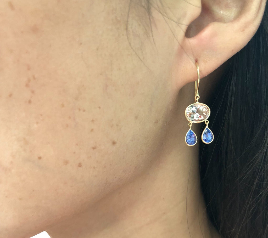 Manee Morganite and Tanzanite Earrings-Earrings-Nari Fine Jewels-Nari Fine Jewels