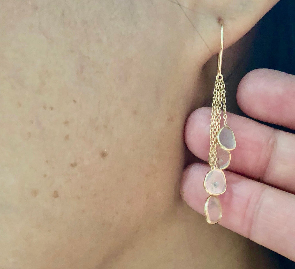 Cascade Diamond Slice Quartet Dangle Earrings-Earrings-Nari Fine Jewels-Nari Fine Jewels
