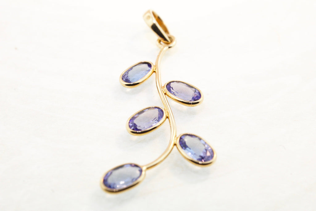 Livie Tanzanite Olive Branch Floral Motif Pendant-Pendants-Nari Fine Jewels-Nari Fine Jewels