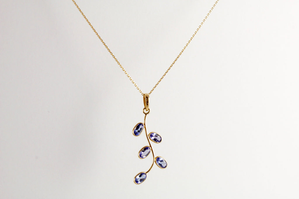 Livie Tanzanite Olive Branch Floral Motif Pendant-Pendants-Nari Fine Jewels-Nari Fine Jewels