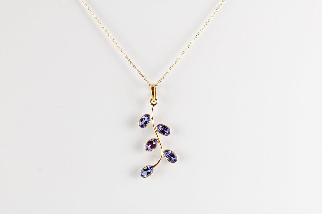 Livie Tanzanite Olive Branch Floral Motif Pendant-Pendants-Nari Fine Jewels-Nari Fine Jewels