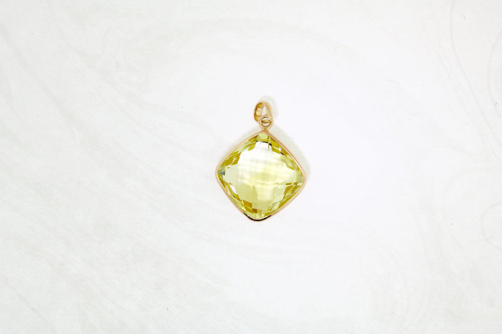 Dara Peridot Square Cushion Solitaire Pendant-Pendants-Nari Fine Jewels-Nari Fine Jewels