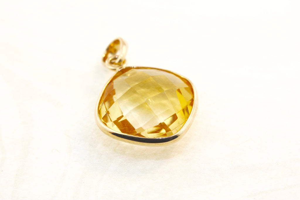 Dara Citrine Cushion Cut Pendant-Pendants-Nari Fine Jewels-Nari Fine Jewels