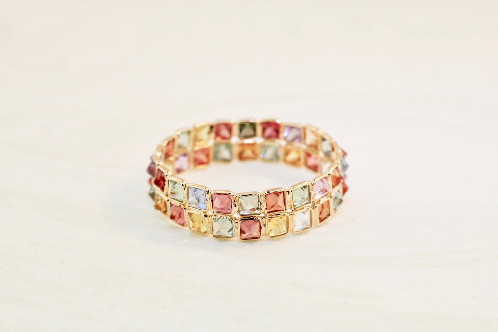 Aiyana Multi Colored Sapphire Square Cut Double Eternity Ring-Rings-Nari Fine Jewels-Nari Fine Jewels