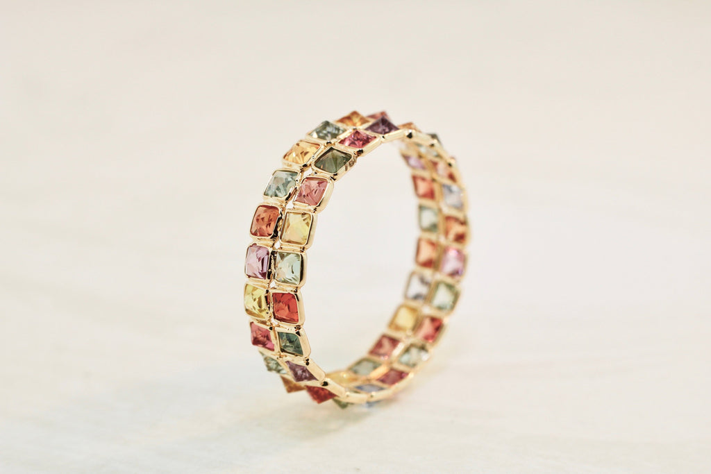 Aiyana Multi Colored Sapphire Square Cut Double Eternity Ring-Rings-Nari Fine Jewels-Nari Fine Jewels