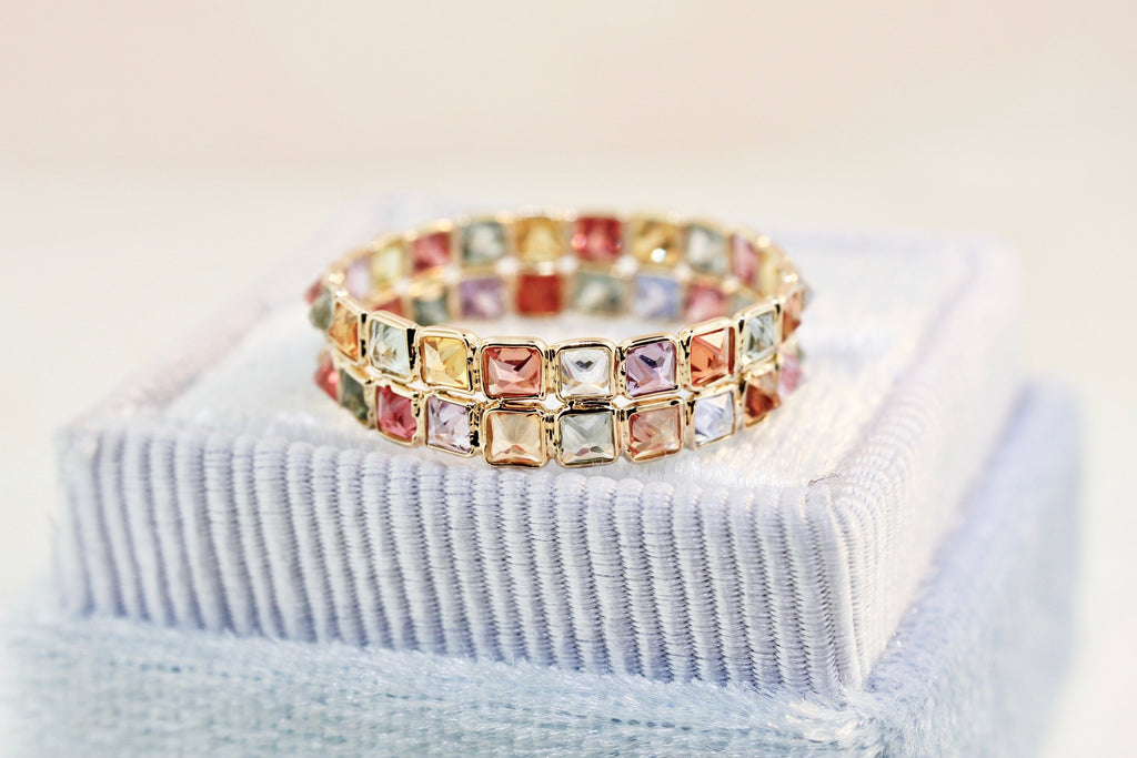 Aiyana Multi Colored Sapphire Square Cut Double Eternity Ring-Rings-Nari Fine Jewels-Nari Fine Jewels