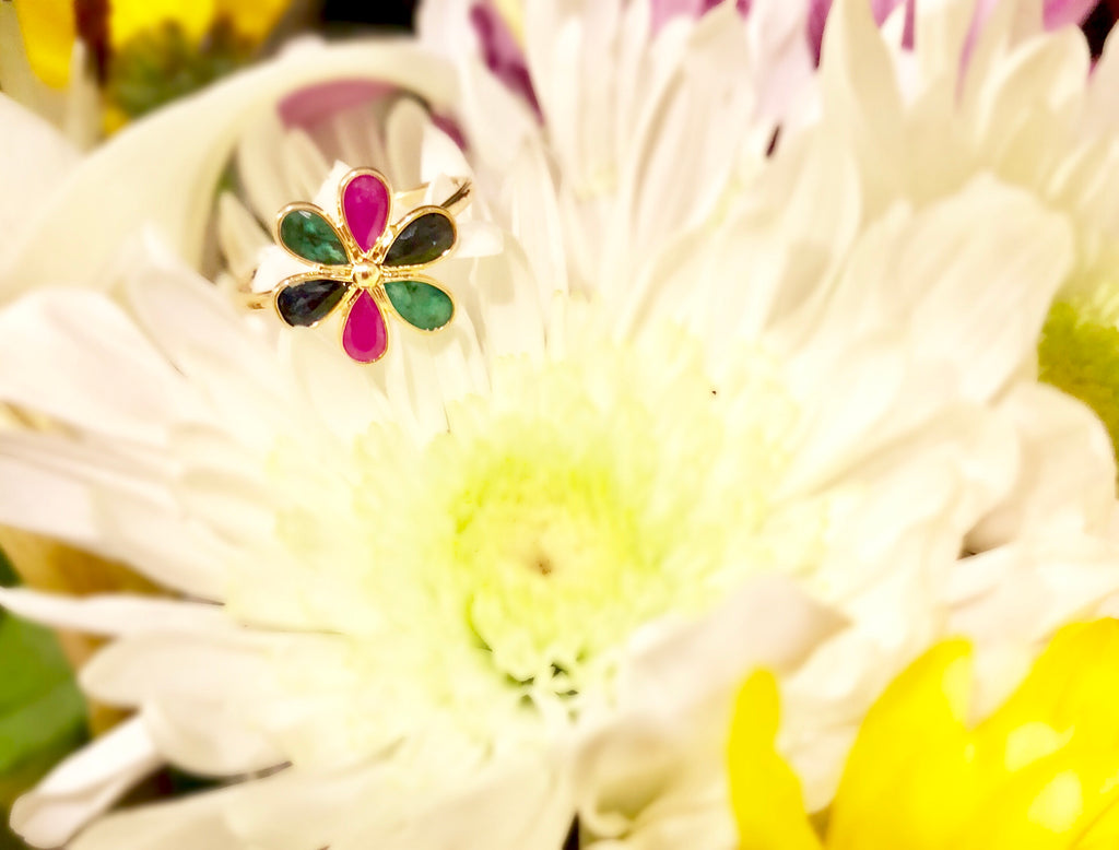 Daisy Ruby Emerald Sapphire Ring-Rings-Nari Fine Jewels-Nari Fine Jewels