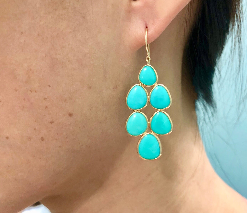 Oceana Turquoise Raindrop Chandelier Dangling Earrings-Earrings-Nari Fine Jewels-Nari Fine Jewels
