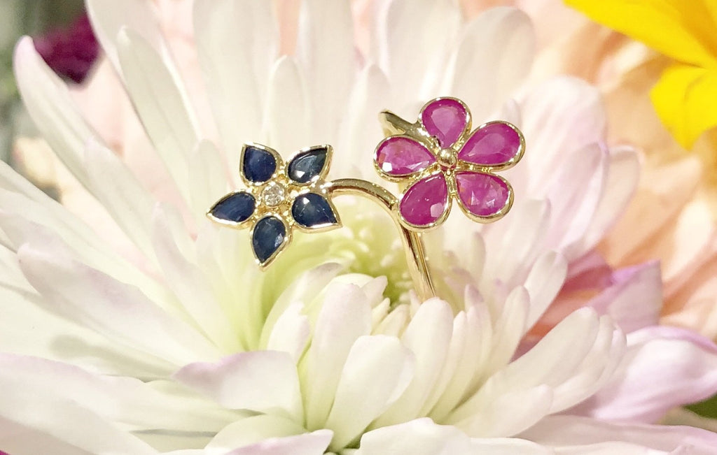 Aster Ruby Sapphire Flower Ring-Rings-Nari Fine Jewels-Nari Fine Jewels