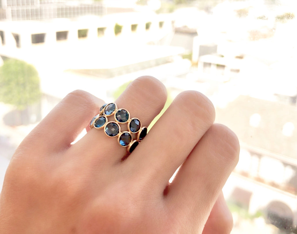 Aiyana Blue Topaz Round Checker Cut Double Eternity Ring-Rings-Nari Fine Jewels-Nari Fine Jewels
