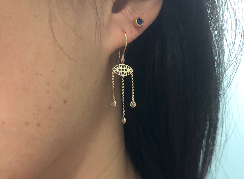 Rumi Lucky Evil Eye Diamond Dangle Earrings-Earrings-Nari Fine Jewels-Nari Fine Jewels