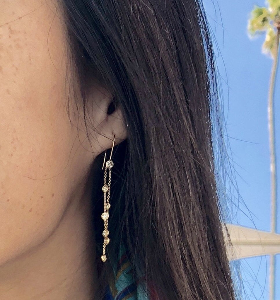 Laguna Diamond Double Strand Dangle Earrings-Earrings-Nari Fine Jewels-Nari Fine Jewels