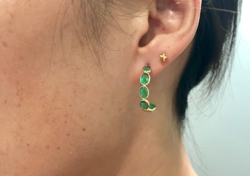 Mei Emerald Post Back Small Hoop Earrings-Earrings-Nari Fine Jewels-Nari Fine Jewels