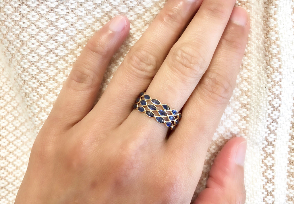 Aiyana Sapphire Marquise Triple Eternity Ring-Rings-Nari Fine Jewels-Nari Fine Jewels