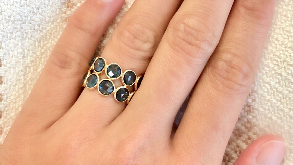 Aiyana Blue Topaz Round Checker Cut Double Eternity Ring-Rings-Nari Fine Jewels-Nari Fine Jewels