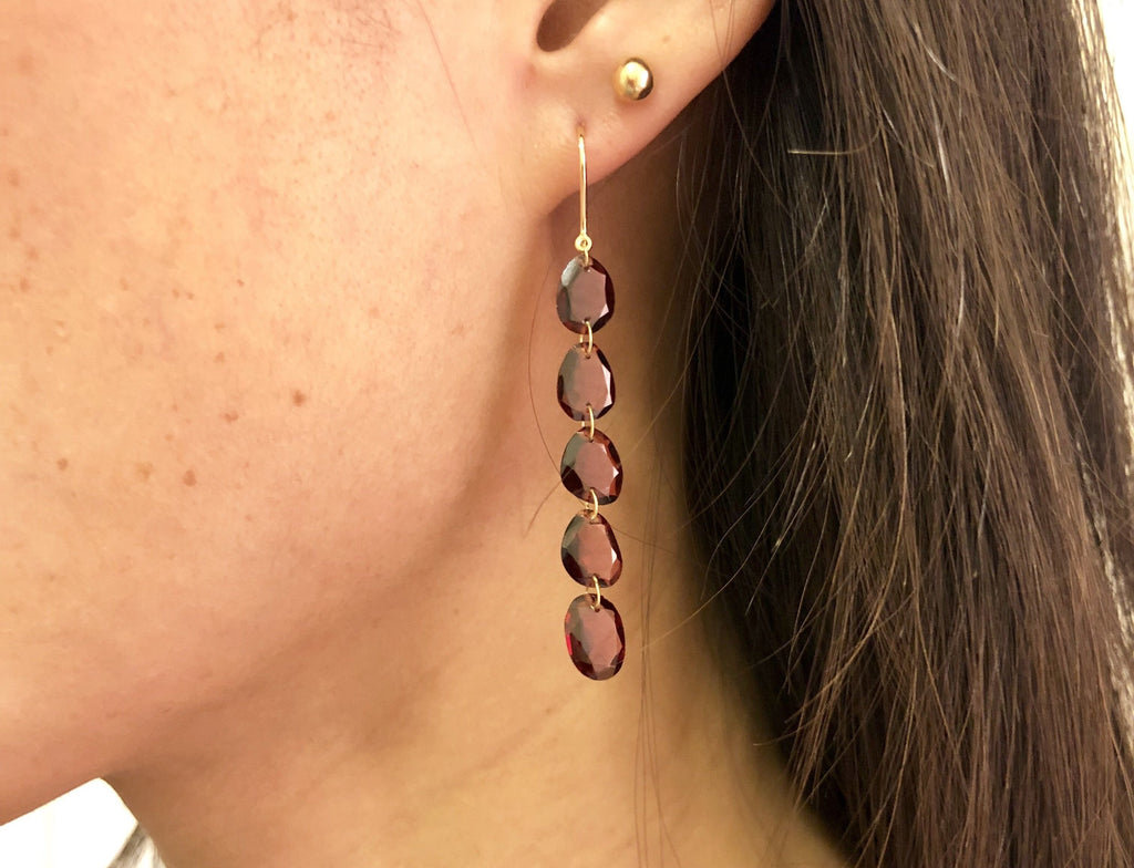 Elba Garnet Rose Cut Freeform Dangle Earrings-Earrings-Nari Fine Jewels-Nari Fine Jewels