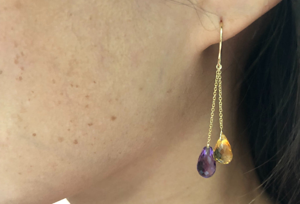 Tini Citrine and Amethyst Briolette Earrings-Earrings-Nari Fine Jewels-Nari Fine Jewels