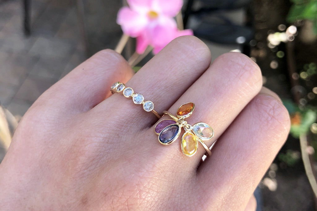Cassia Multi Colored Sapphire Dangling Ring-Rings-Nari Fine Jewels-Nari Fine Jewels