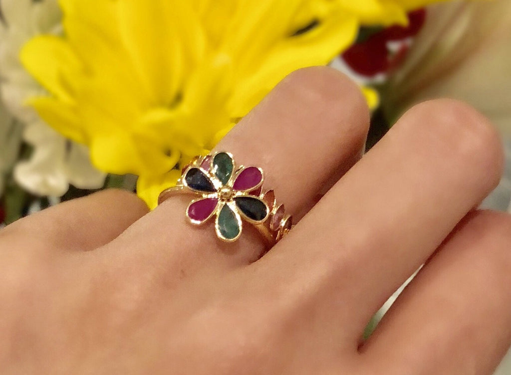 Daisy Ruby Emerald Sapphire Ring-Rings-Nari Fine Jewels-Nari Fine Jewels