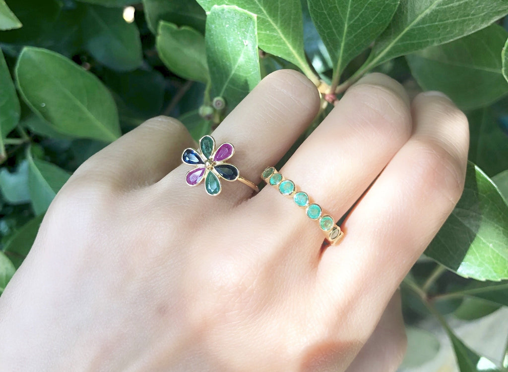 Daisy Ruby Emerald Sapphire Ring-Rings-Nari Fine Jewels-Nari Fine Jewels