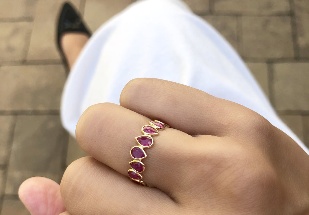 Aiyana Ruby Pear Shape Eternity Ring-Rings-Nari Fine Jewels-Nari Fine Jewels