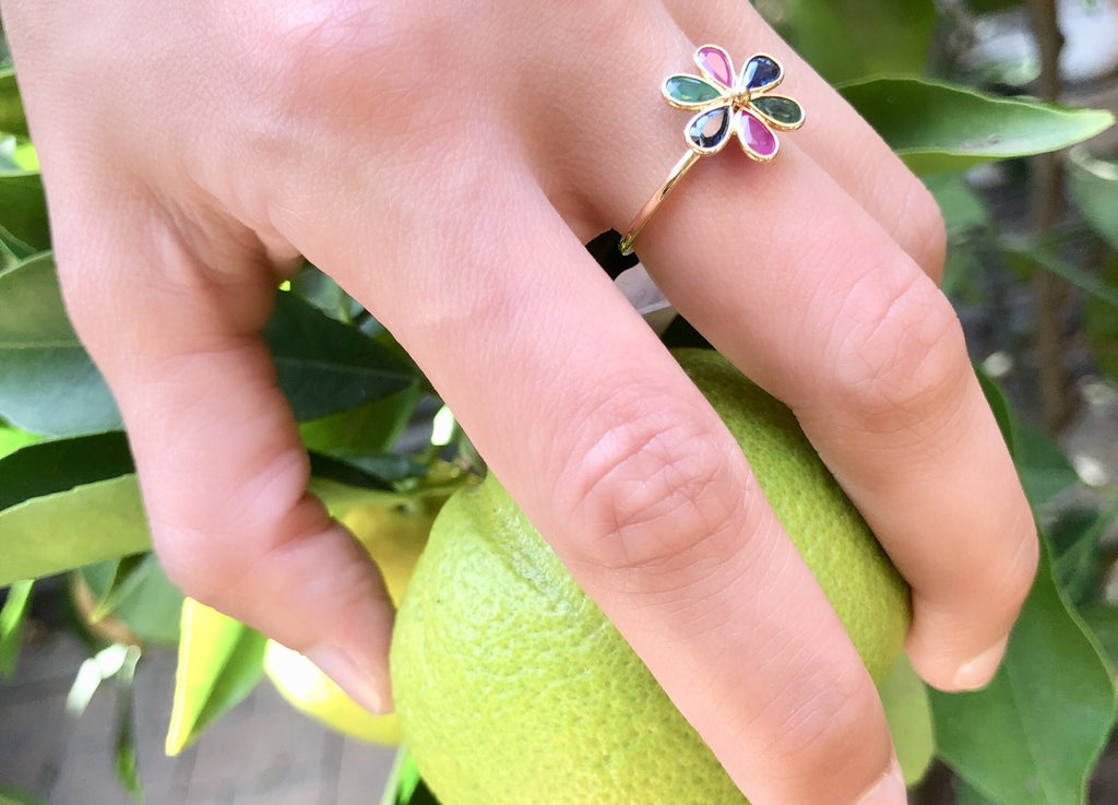 Daisy Ruby Emerald Sapphire Ring-Rings-Nari Fine Jewels-Nari Fine Jewels