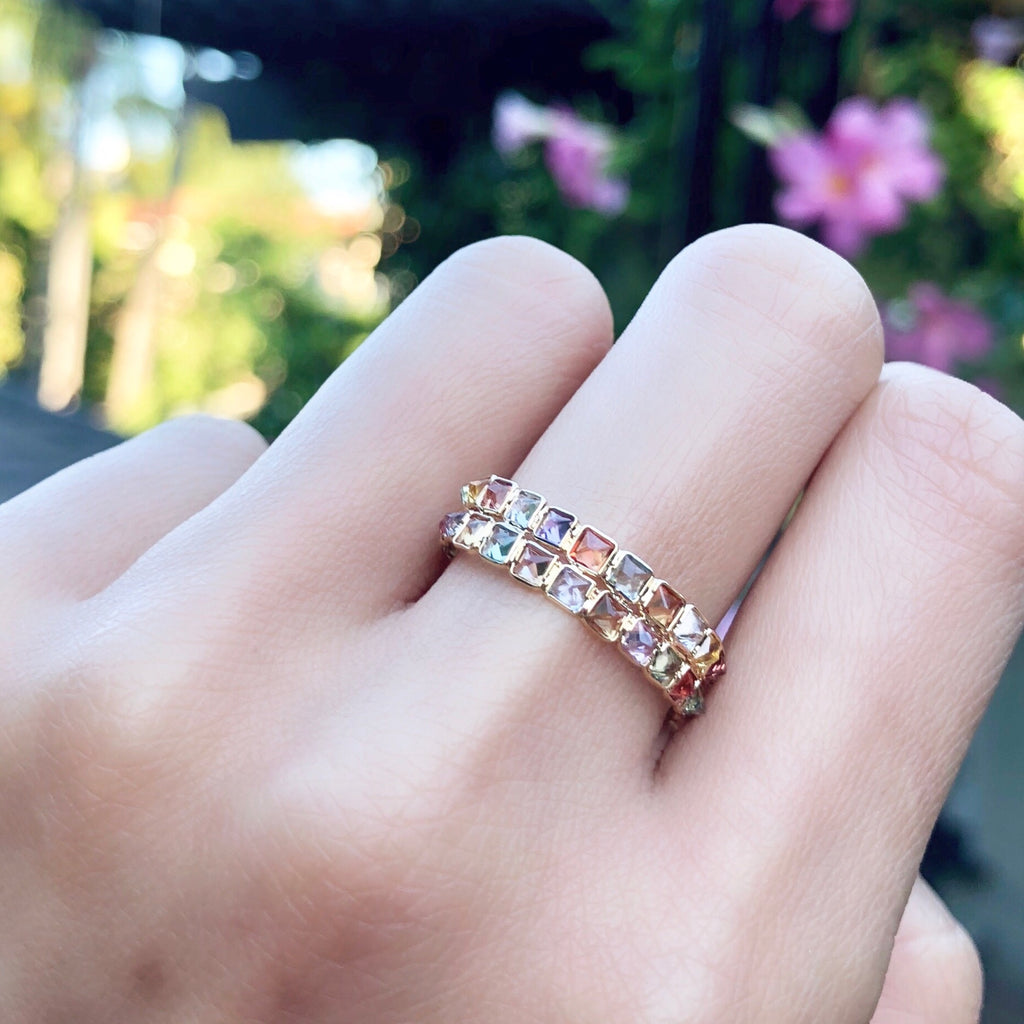 Aiyana Multi Colored Sapphire Square Cut Double Eternity Ring-Rings-Nari Fine Jewels-Nari Fine Jewels