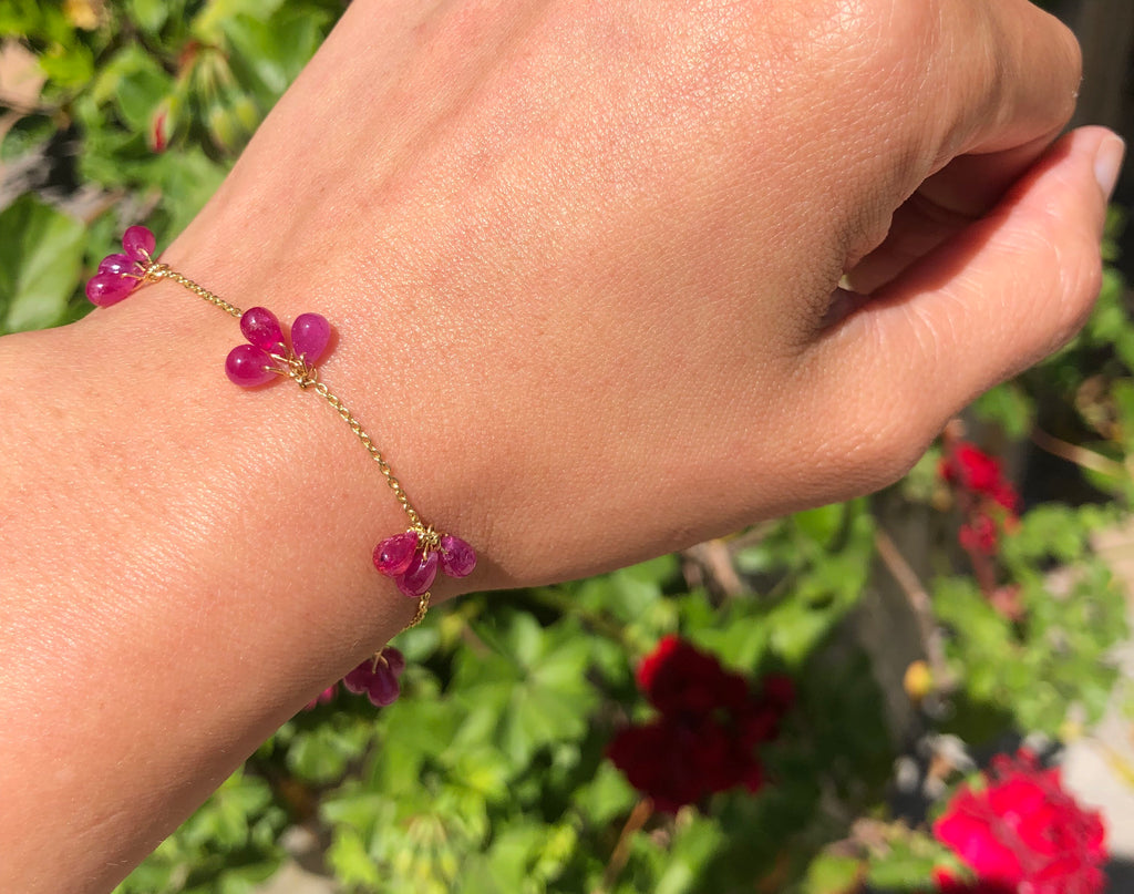 Cassia Ruby Briolette Dangle Bracelet-Bracelets-Nari Fine Jewels-Nari Fine Jewels