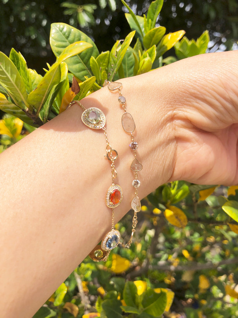 Lila Multi Colored Sapphire Halo Station Bracelet-Bracelets-Nari Fine Jewels-Nari Fine Jewels