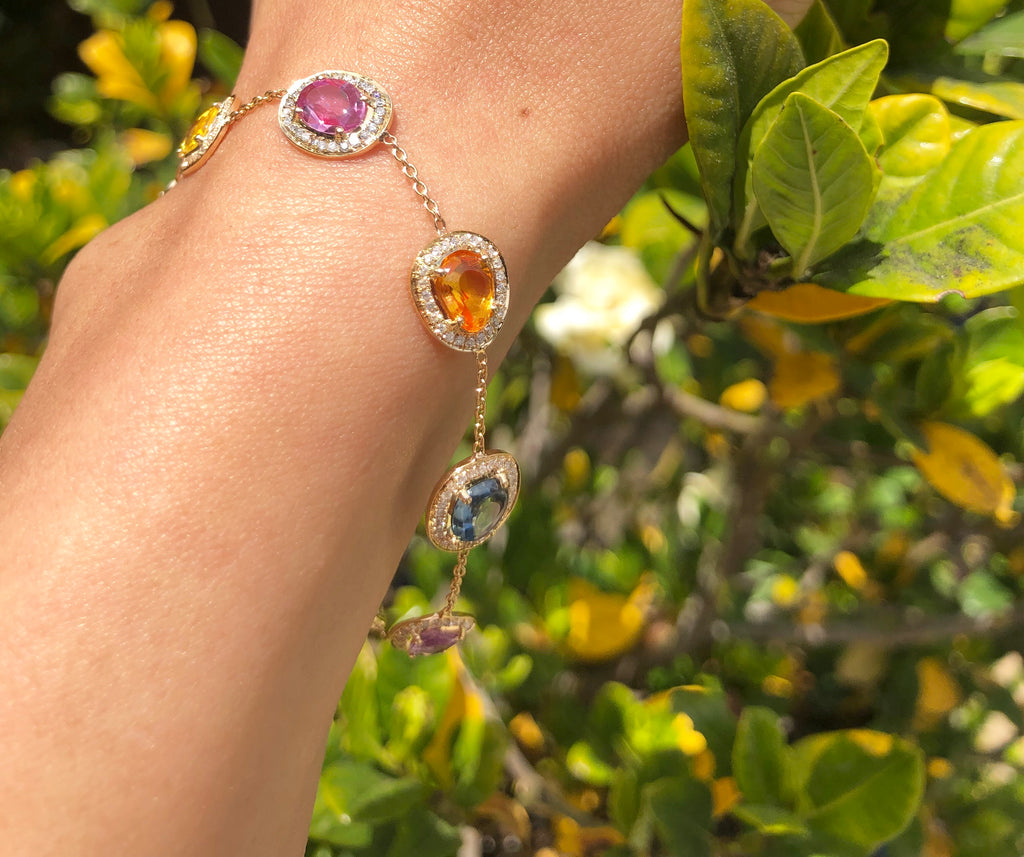 Lila Multi Colored Sapphire Halo Station Bracelet-Bracelets-Nari Fine Jewels-Nari Fine Jewels