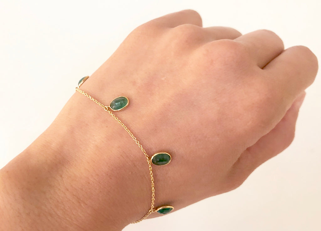 Petal Emerald Bezel Dangle Bracelet-Bracelets-Nari Fine Jewels-Nari Fine Jewels