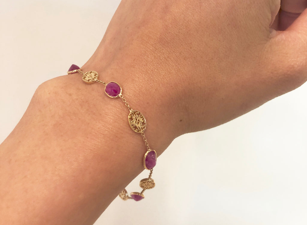 Stella Ruby Oval Bezel with Cutout Motif Station Bracelet-Bracelets-Nari Fine Jewels-Nari Fine Jewels