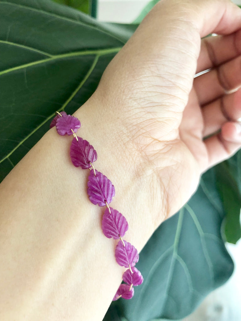 Elba Ruby Carved Leaf Bracelet-Bracelets-Nari Fine Jewels-Nari Fine Jewels