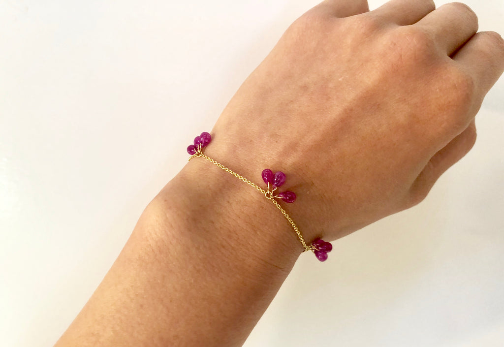 Cassia Ruby Briolette Dangle Bracelet-Bracelets-Nari Fine Jewels-Nari Fine Jewels