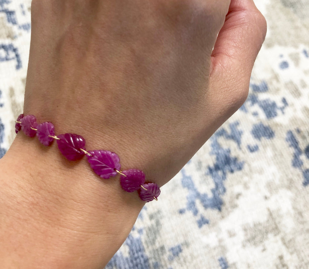 Elba Ruby Carved Leaf Bracelet-Bracelets-Nari Fine Jewels-Nari Fine Jewels