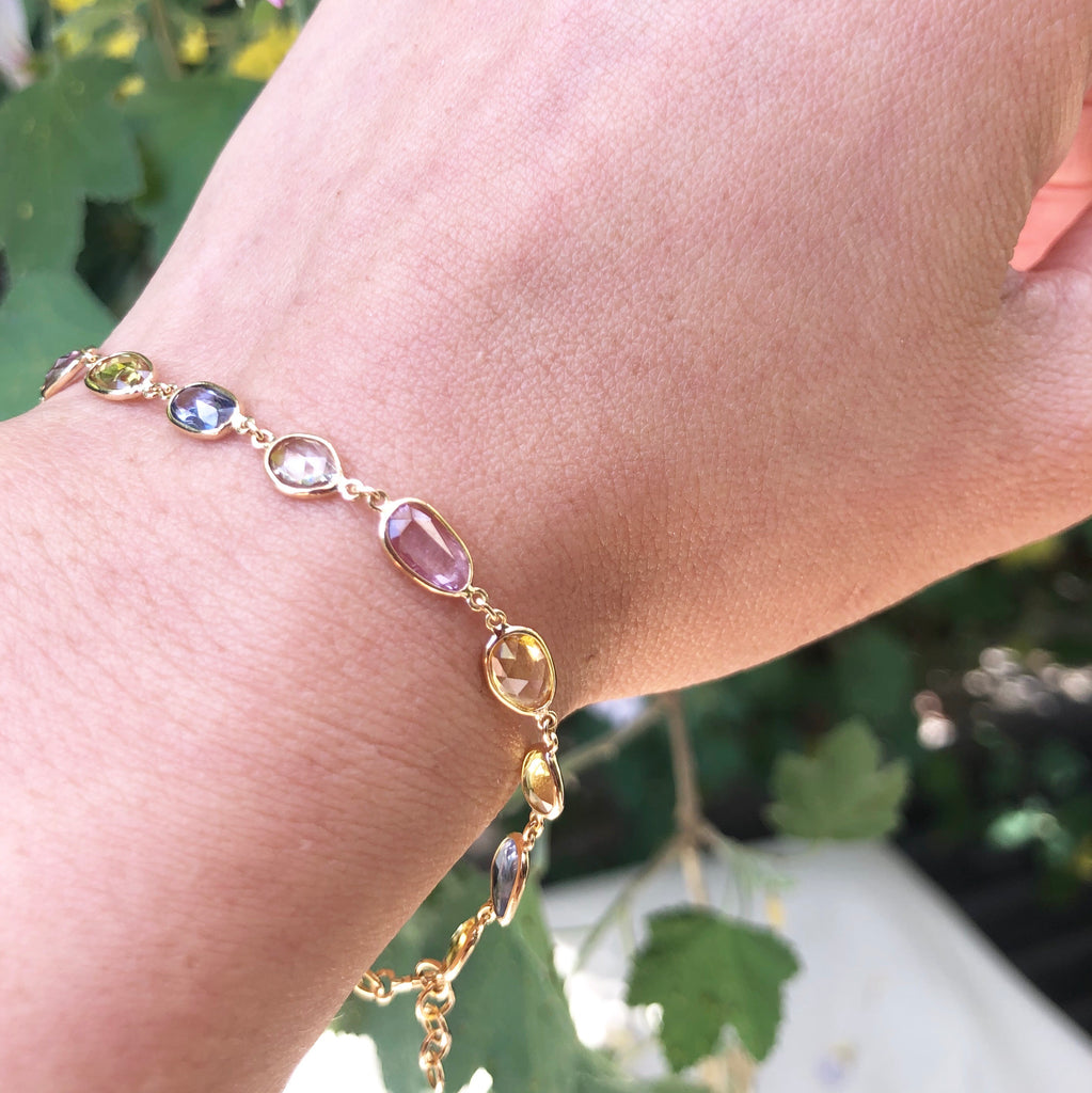 Nura Multi Colored Sapphire Bezel Bracelet-Bracelets-Nari Fine Jewels-Nari Fine Jewels